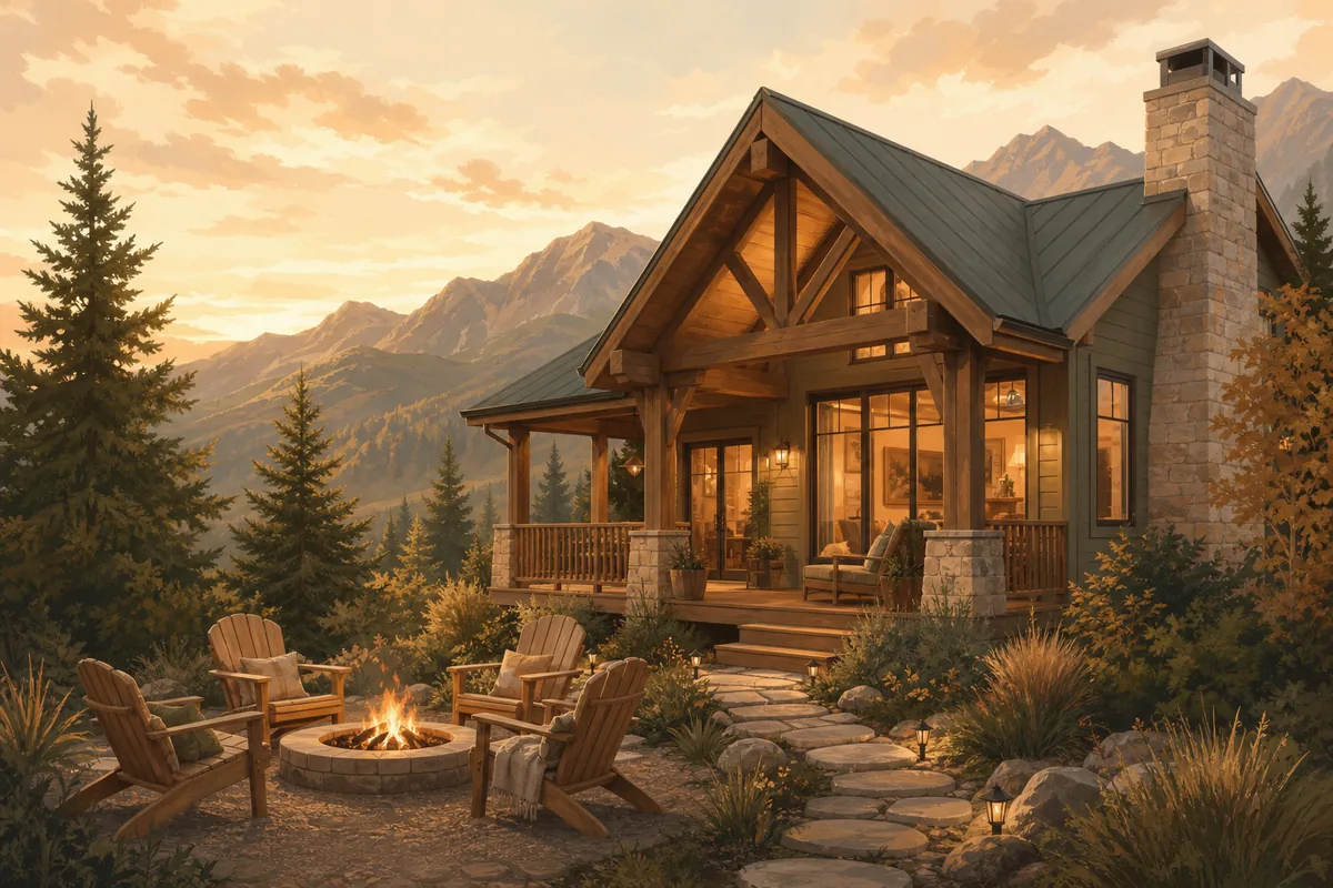 Illustration of a cozy short-term rental cabin — a direct booking site helps Airbnb hosts capture repeat guests